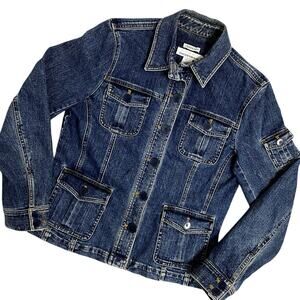 Jones New York Sport Vintage Jean Jacket Womens M Blue Fade Button Up Pockets